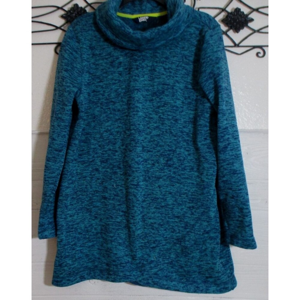 Land's End Women's Sweater Size L Long Sleeve Cowl Neck Teal Pullover